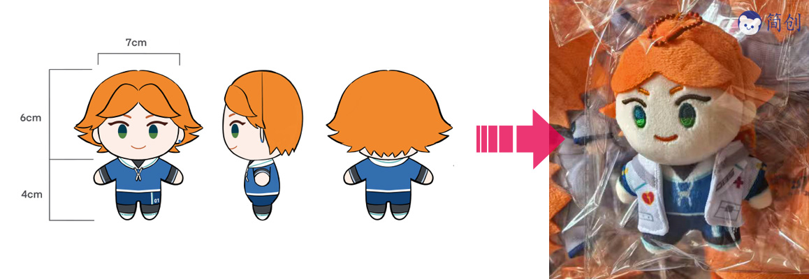 企业吉祥物定制：专业毛绒玩具原型展示了从二维品牌设计图到三维实体毛绒吉祥物的转变